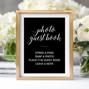 Elegant foto-gästbok svart bröllopsskylt poster