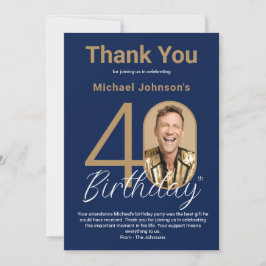 Elegant Foto Guld Marinblå 40-årsdag Tack Kort
