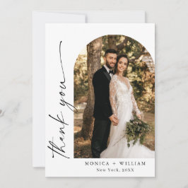 Elegant-foto med minimal handskrift Bröllop 2 Tack Kort
