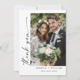 Elegant-foto med minimal handskrift Bröllop 2 Tack Kort