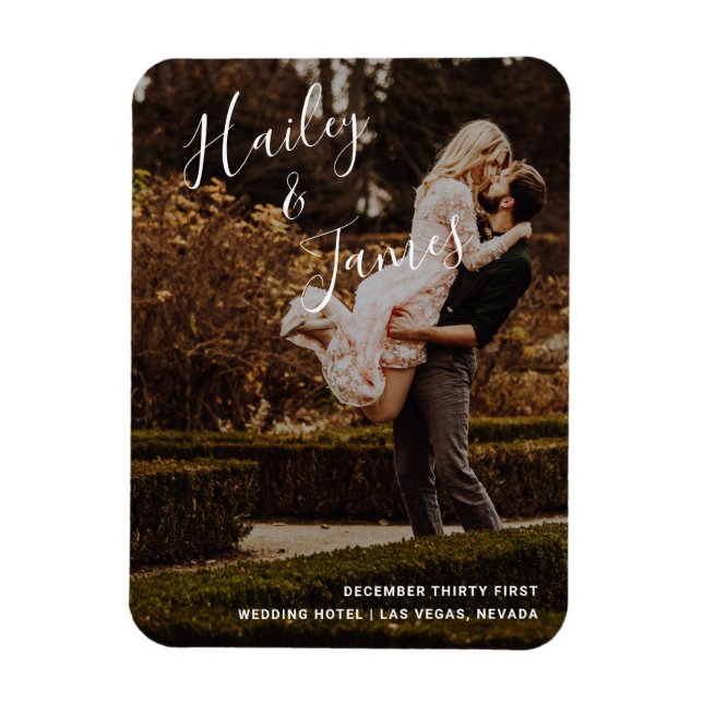 Elegant Foto Modern Bröllop Magnet (Vertikal)
