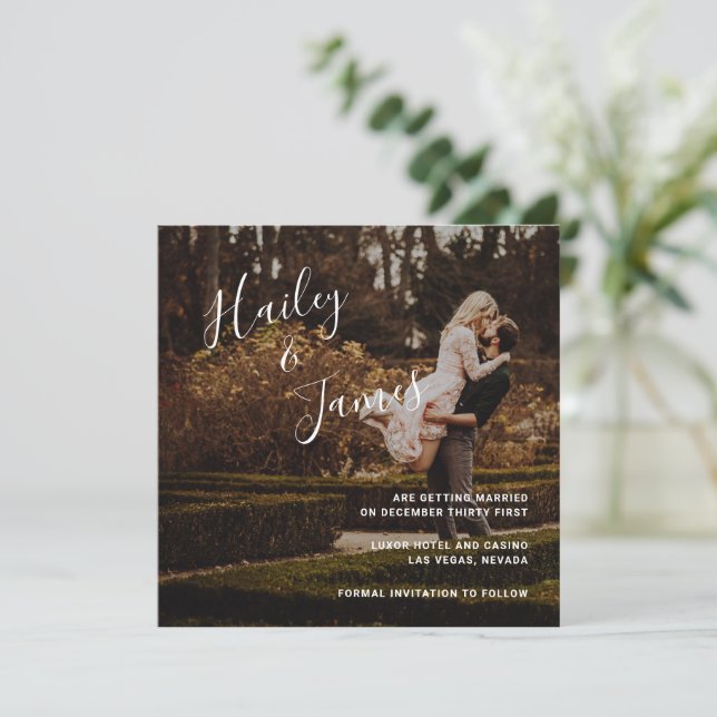 Elegant Foto Modern Bröllop Spara Datumet (Stående Fram)