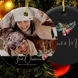 Elegant Foto Modern Greenery Bell Första jul Julgransprydnad Keramik