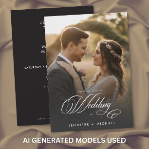 Elegant Foto Modern Script Romantik Bröllops QR Inbjudningar