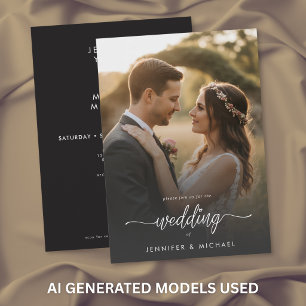 Elegant Foto Modernt Skript Minimal Bröllops QR Inbjudningar