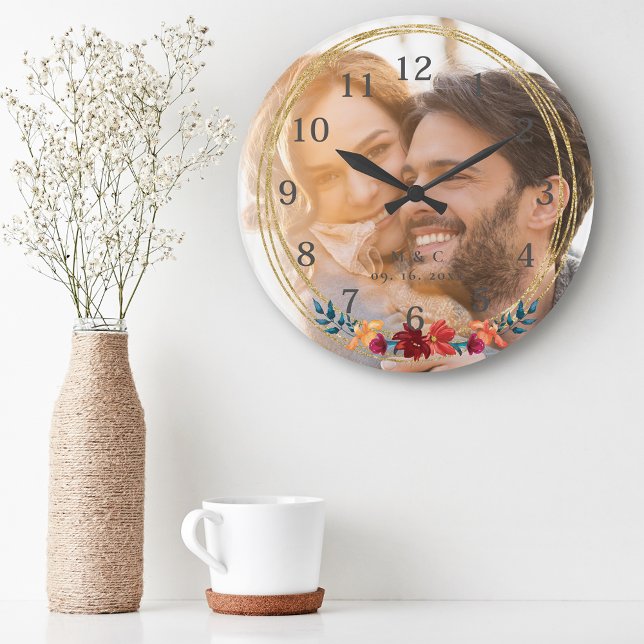 Elegant foto-monogram bryllop stor klocka (Skapare uppladdad)