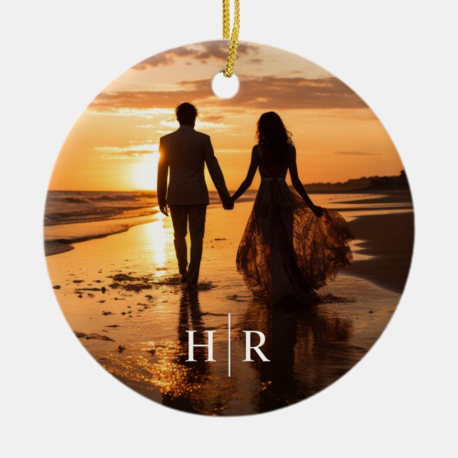 Elegant Foto-Monogram Julgransprydnad Keramik (Framsidan)