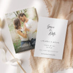 Elegant Foto och text | Bröllop Spara Datumet<br><div class="desc">En elegant sparar datumet för fotot bröllop meddelande.. Datumkortet har då ett elegant-skript med ett foto. All text på kortets framsida och baksida kan anpassas med valfri ordalydelse.</div>