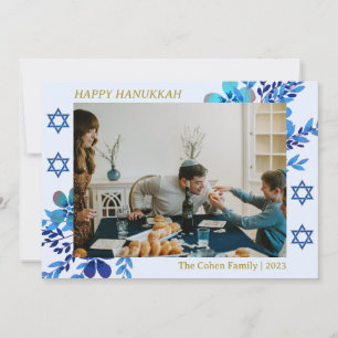 Elegant Foto på familjen Simple Blue Hanukkah Julkort