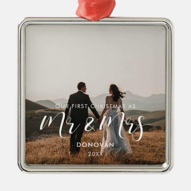 Elegant Foto på vår första jul i bröllop Julgransprydnad Metall (Framsidan)