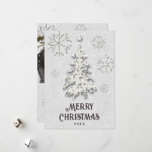 Elegant Foto på vit jul Rhinestones Träd Julkort