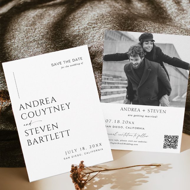 Elegant Foto Qr-kod Bröllop spara datum Inbjudningar (Skapare uppladdad)