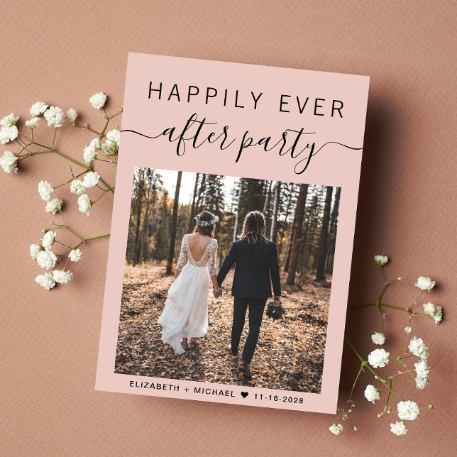 Elegant Foto QR-kod  bröllopsmottagning Meddelande (An chic Happily Ever After Party Invitation to set the tone for an unforgettable wedding celebration)