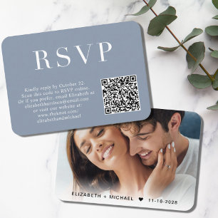 Elegant Foto QR-kod - Dusty Blue-Bröllop OSA Tilläggskort