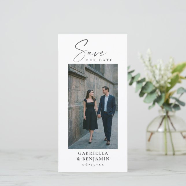 Elegant foto QR-kod manus Bröllop Hög Vit  Spara Datumet (Stående Fram)