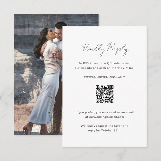 Elegant Foto QR-kod Modern Bröllop OSA Kort (Fram/baksida)