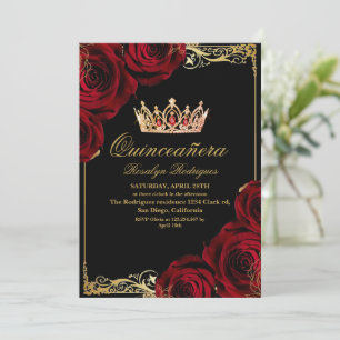 Elegant foto Quinceanera svart röd guld Inbjudningar