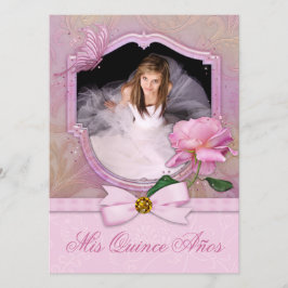 Elegant Foto Rosa Fjäril Ros Quinceanera Inbjudningar
