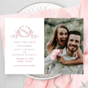 Elegant Foto Rosa Monogram Bröllop Spara Datumet