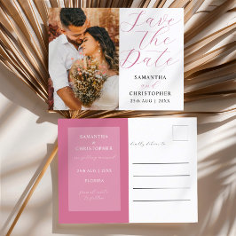 Elegant Foto Rosa Spara datum Bröllop Meddelande Vykort
