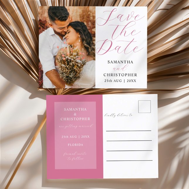 Elegant Foto  Rosa Spara datum Bröllop Meddelande Vykort (Skapare uppladdad)