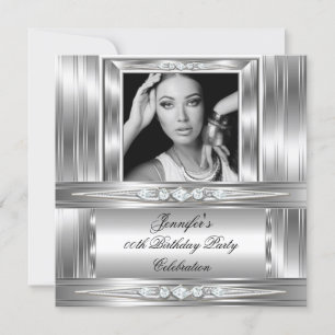 Elegant Foto Silver Diamant Födelsedagsfirande Inbjudningar