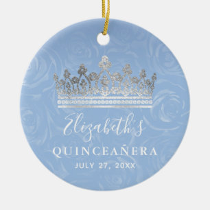 Elegant Foto Silver Light Baby Blue Quinceanera Julgransprydnad Keramik