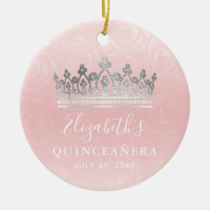 Elegant foto silver och rosafärgad Quinceanera Julgransprydnad Keramik