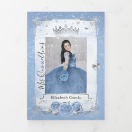 Elegant Foto Spanska Baby blue Silver Quinceanera