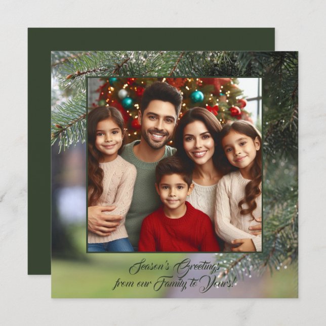 Elegant Foto Ständigt Gröna Trädgrenar Mörkgröna Julkort (Fram/baksida)