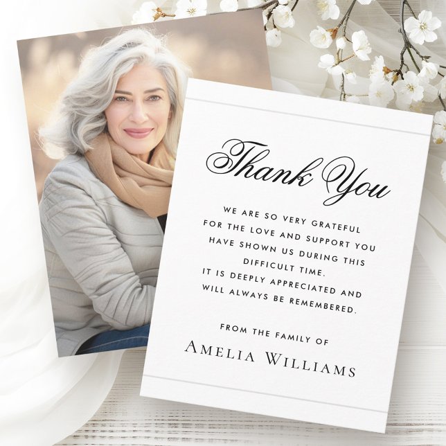 Elegant foto sympati sorg vit tack kort (Elegant photo sympathy bereavement white thank you card)