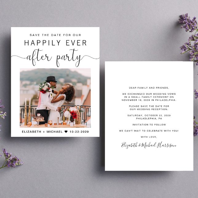 Elegant Fotobröllopsmottagning Spara datum (A stylish save the date announcement for a reception to celebrate your elopement or private wedding )