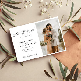 Elegant fotochic, kalligrafi bröllop spara datumet
