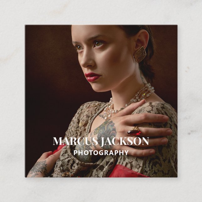 Elegant Fotograf - vit typografi på foto Fyrkantigt Visitkort (Framsida)