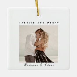 Elegant Fotojul Modern Merry & Married Julgransprydnad Keramik
