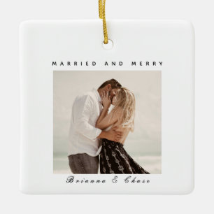 Elegant Fotojul Modern Merry och gift Julgransprydnad Keramik