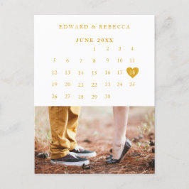 Elegant Fotokalender Guld Bröllop Spara Datum Meddelande Vykort