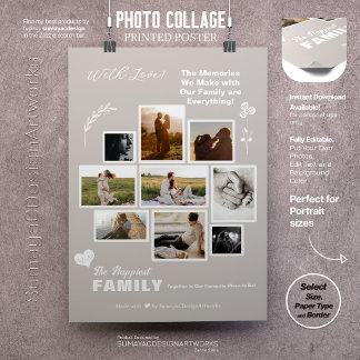 Elegant fotokollage A3 för familjevänner Poster