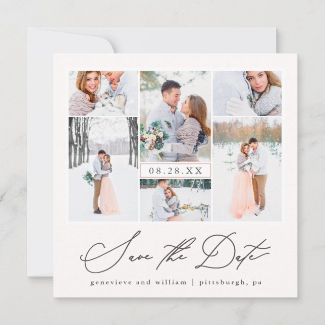 Elegant Fotokollage Calligraphy Save the Date Spara Datumet (Framsida)