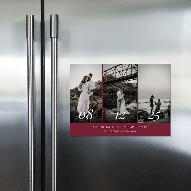 Elegant fotokollage Rosa Rosa Save the Dates Magnetisk Inbjudningskort (Elegant Photo Collage Rose Pink Save the Dates Magnetic Invitation)
