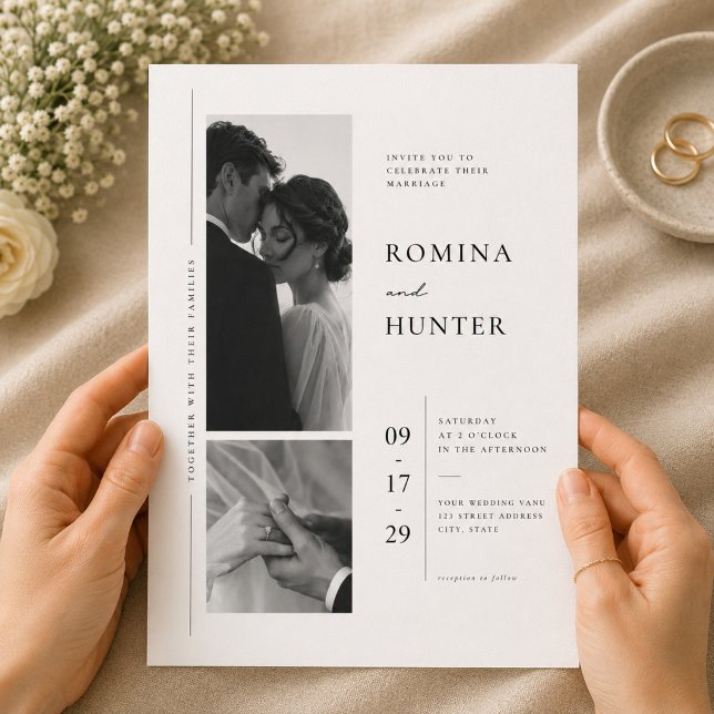Elegant fotokollagebröllop med romantiskt par inbjudningar (Skapare uppladdad)