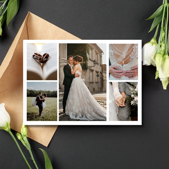 Elegant fotokollektion tack för bröllopsgåvan vykort (Elegant Photo Collage Wedding Thank You Postcard)