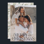 Elegant fotomodern minimal botanisk kräm julkort<br><div class="desc">Elegant fotomodern minimal naturlig krämfärgad botanisk typografi God jul helgdag platta kort.</div>