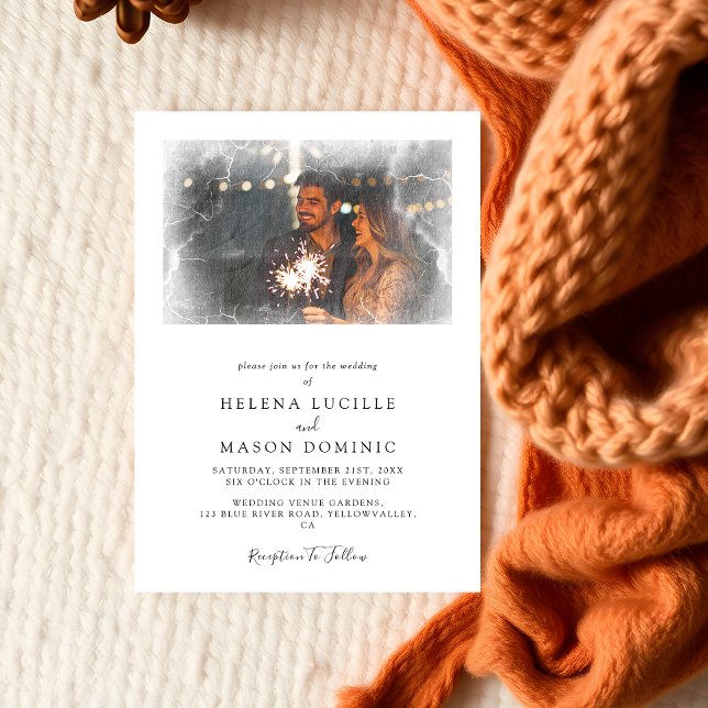 Elegant Fotoöverlägg enkelt rent Bröllop Inbjudningar (Skapare uppladdad)