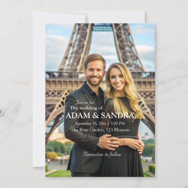 Elegant fotoöverlägg Modern svart, vit Bröllop Inbjudningar (Framsida)