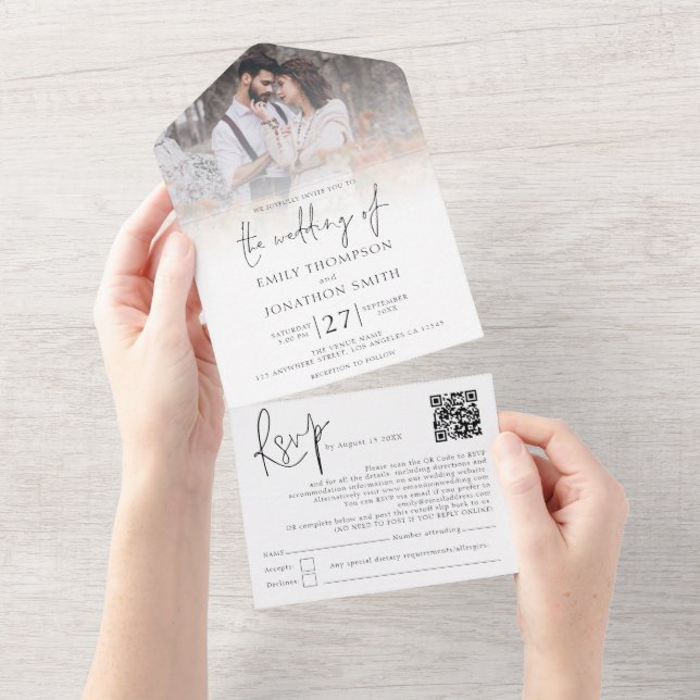 Elegant Fotoöverlagring QR-kodskript Bröllop (Tearaway)