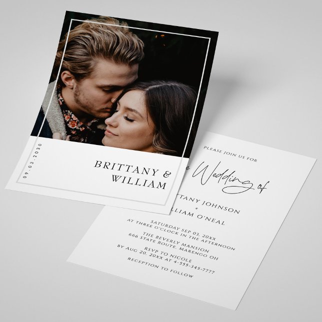 Elegant fotoram bröllop inbjudningar (Minimalist Photo Wedding Invite - Modern & Chic)