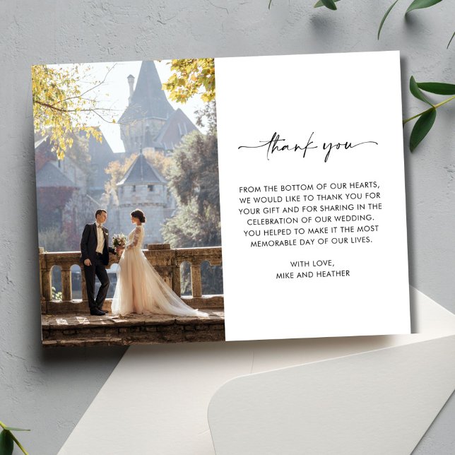 Elegant fotoscript bröllops tackkort tack kort (Elegant Photo Script Wedding Thank You Card)