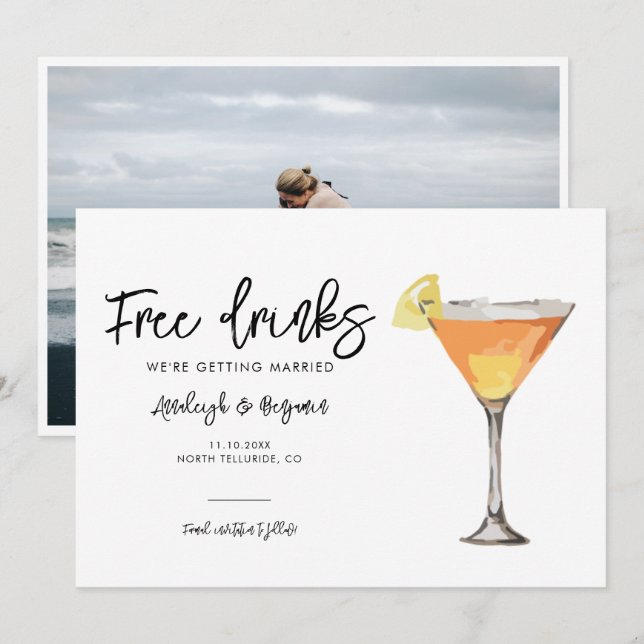 Elegant fotoskript Bröllop Spara Datumet (Fram/baksida)