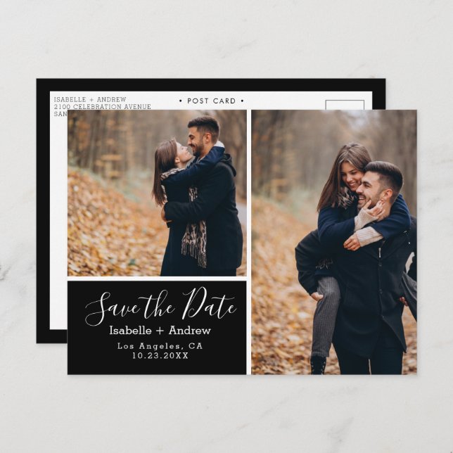 Elegant Fotosvart Spara datum Meddelande Vykort (Fram/baksida)